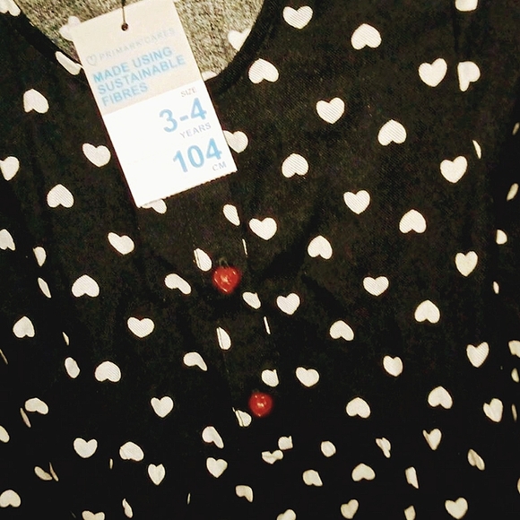 Primark-NWT- BLACK GIRLS DRESS WHITE HEARTS & 2PK NWT-TIGHTS - Picture 6 of 8
